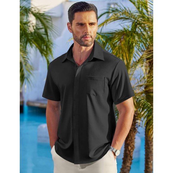 Men's Casual Button Down Shirts Short Sleeve Wrinkle Free Dress Shirts Summer - Picture 3 of 6
